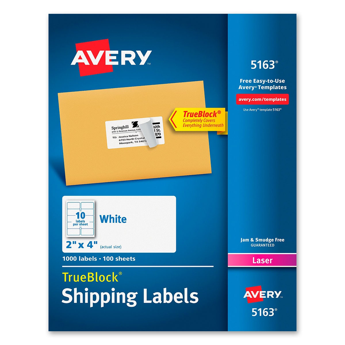 BE01311-Avery® TrueBlock® Laser Printer Shipping Labels - 2 in. x 4 in. - Box of 1,000