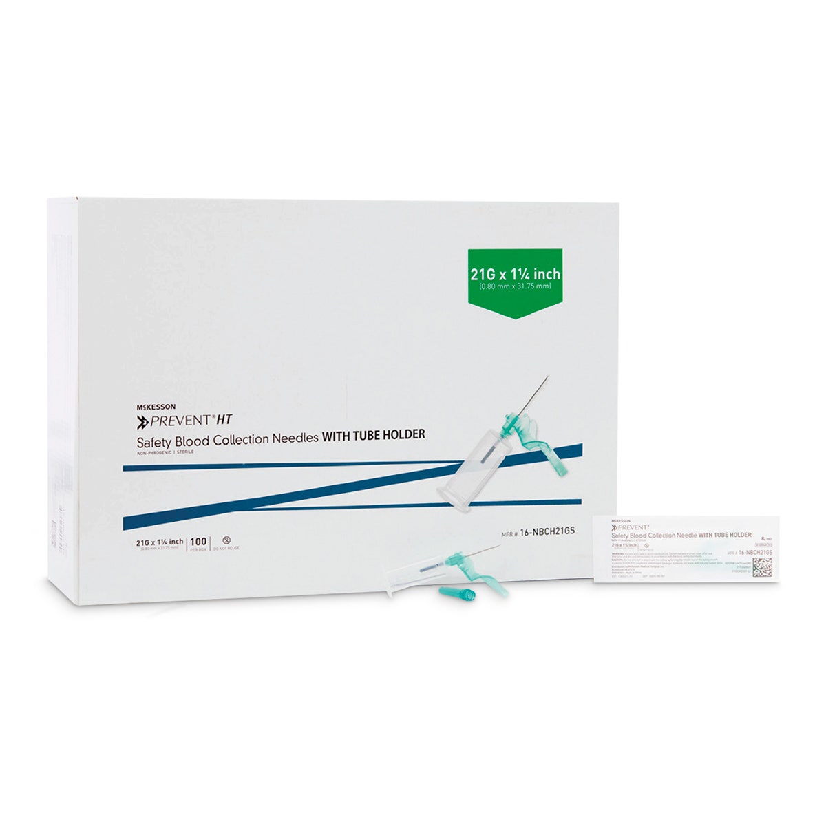 SB47368-McKesson Prevent® HT Blood Collection Needle with Holder   21 Gauge 1-1/4 in. Needle