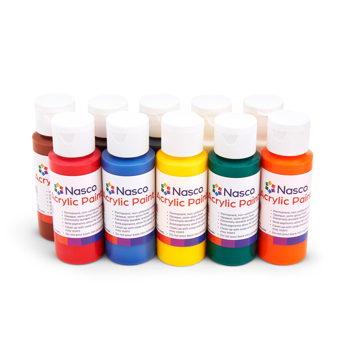 8100362-Nasco Acrylic Paint, 2 oz. Jars - Set of Ten