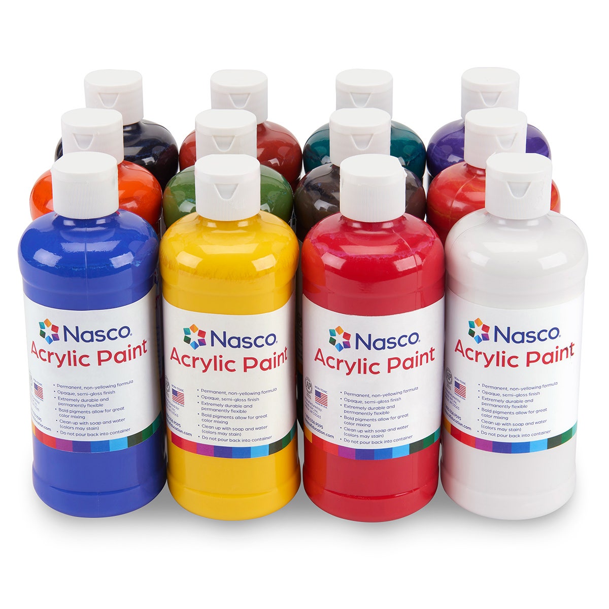 9100150-Nasco Acrylic Paint, Pints - Set of 12