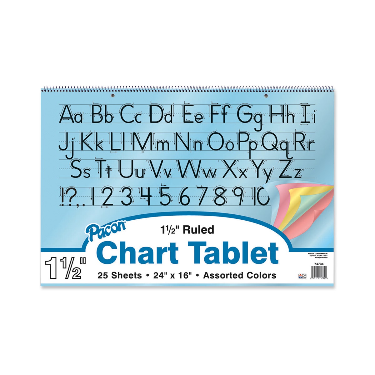 BE01276-Pacon® Colored Paper Chart Tablet - 1-1/2 in. Ruled - 25 Sheets