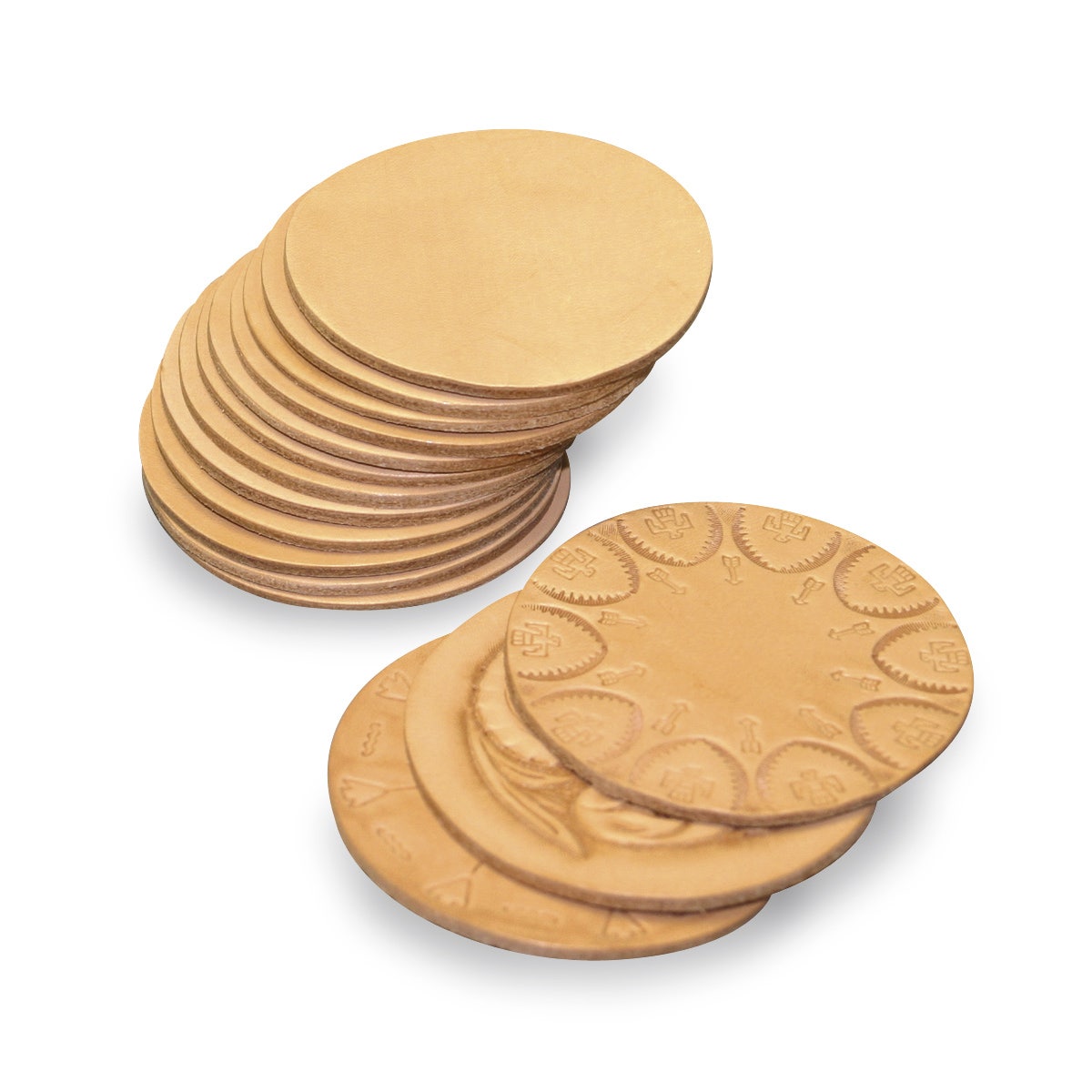 9704833-Oak Leather Coaster Group Pack - Pkg. of 12