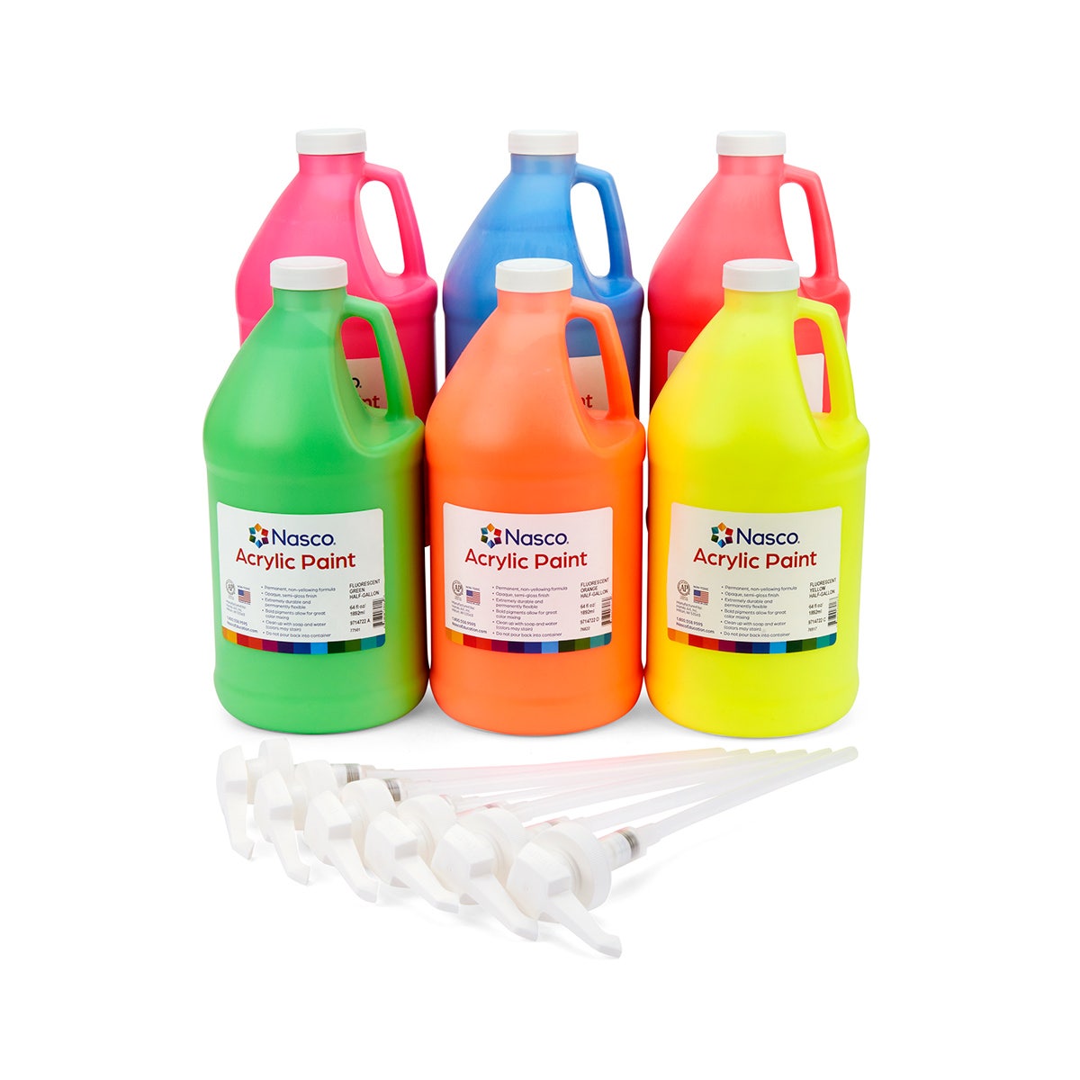 9707366-Nasco Acrylic Paint, 1/2 Gal, Set of 6 - Fluorescent Colors