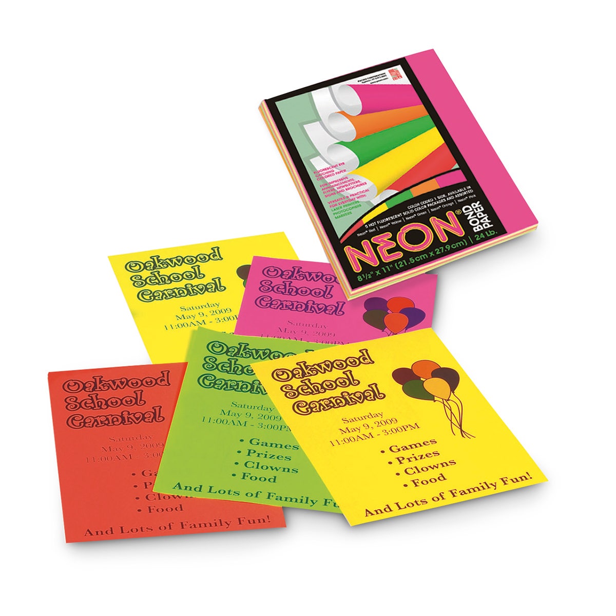 9709675-Pacon® Neon® Bond Paper - Pkg. of 100 - 8-1/2 in. x 11 in.
