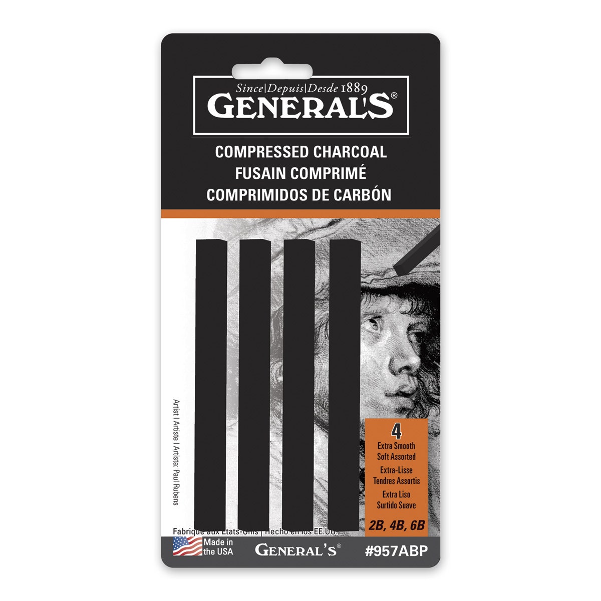 X00009710721-General’s® Compressed Square Charcoal Sticks - Pkg. of 4