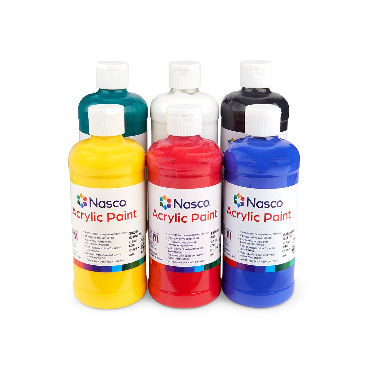 9715538-Nasco Acrylic Paint, Pint Set #1 - Mixed Colors