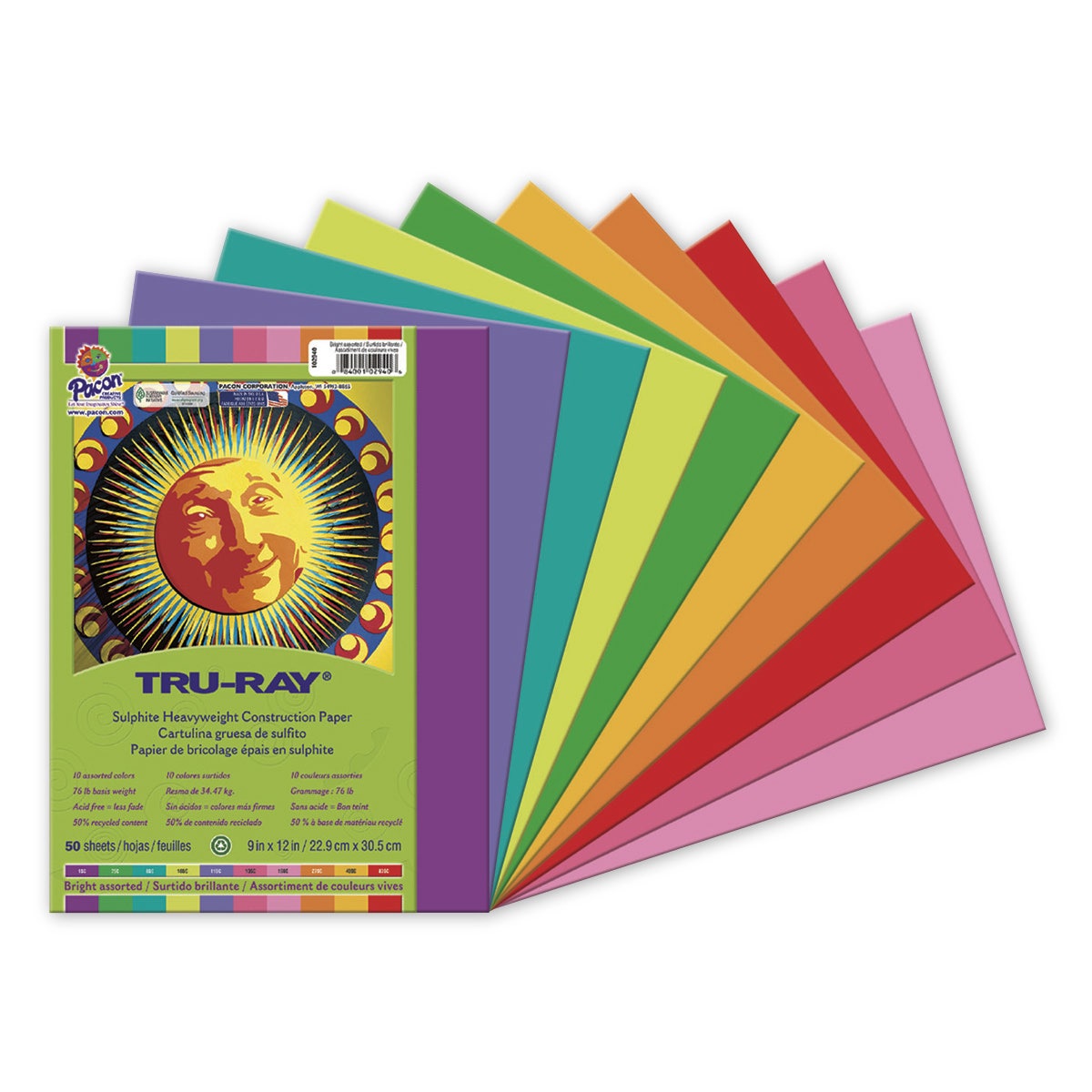 X00009717655-Pacon Tru-Ray Fade-Resistant Construction Paper - Bright Assortment Package