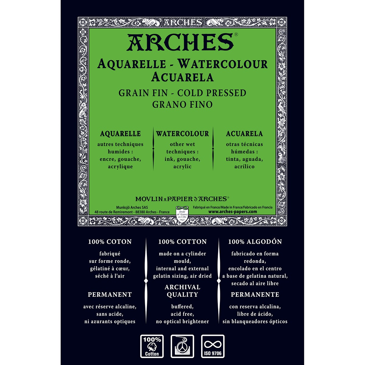 X00009719282-Arches Natural White Cold Press Watercolor Paper - 140 lb. - 22 in. x 30 in.