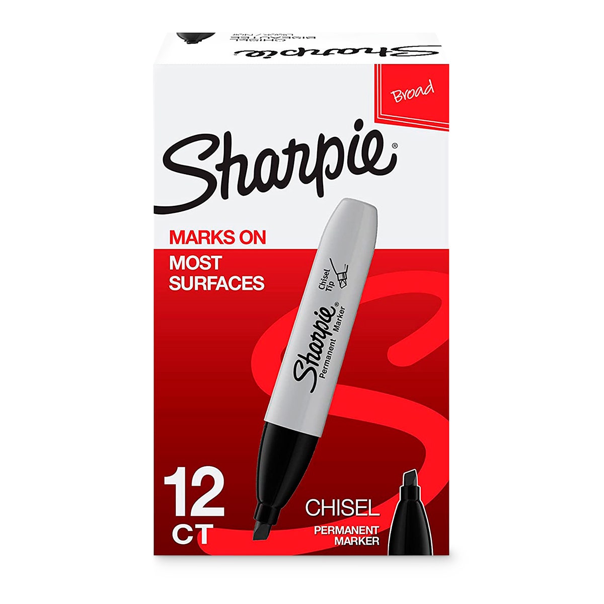 9722252-Sharpie® Chisel-Tip Markers - Black - Box of 12