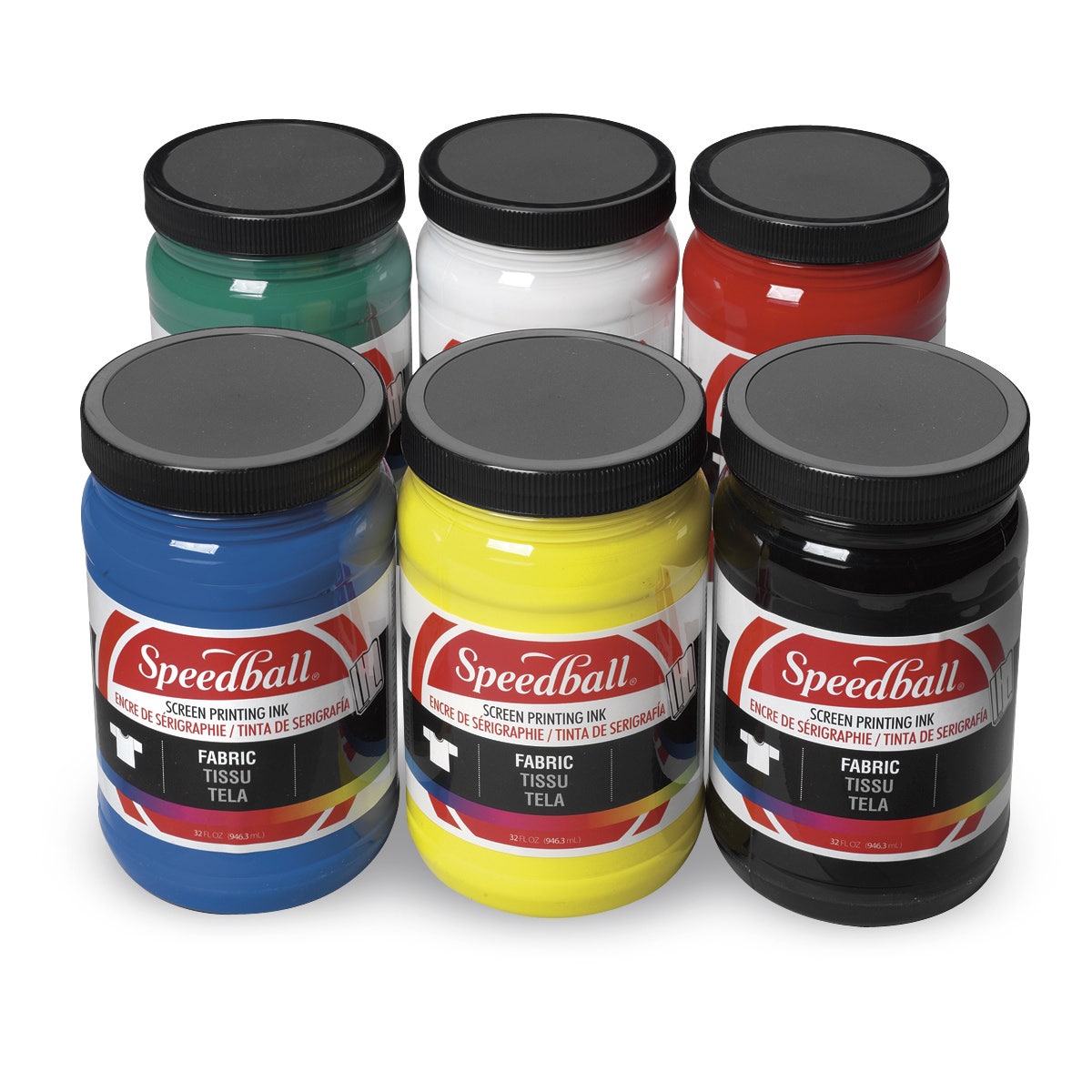 9722386-Speedball® Water-Soluble Fabric Screen Printing Inks - Set of 6 - 32-oz. Jars