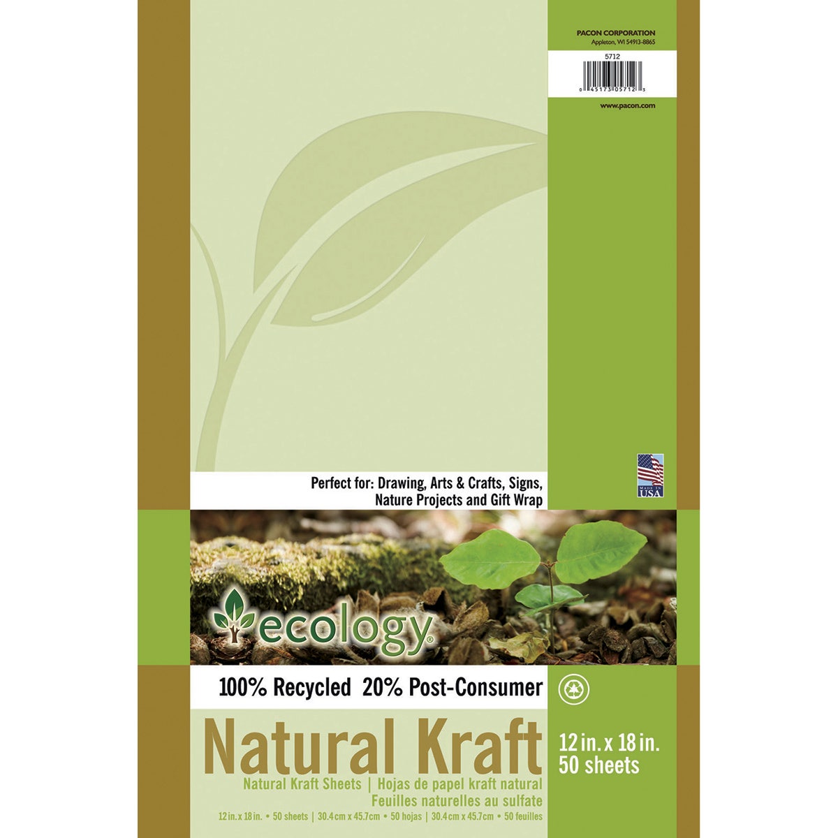 9725473-Pacon® Ecology® Natural Kraft Sheets - Pkg. of 50 - 12 in. x 18 in.