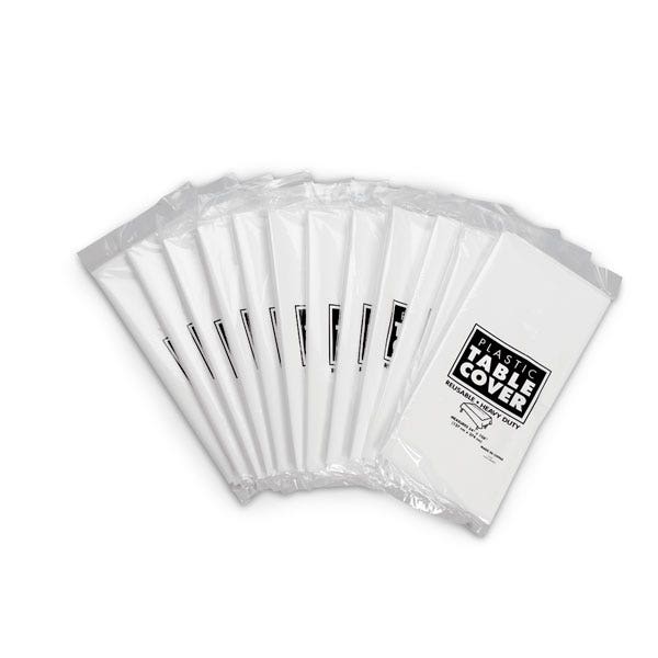 9726091-White Plastic Table Cover - Pkg. of 12