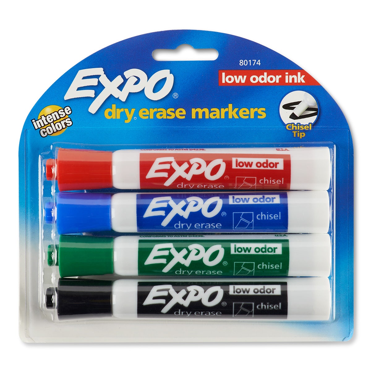 9726823-EXPO® Low-Odor Dry-Erase Chise-Tip Markers - 4-Color Set