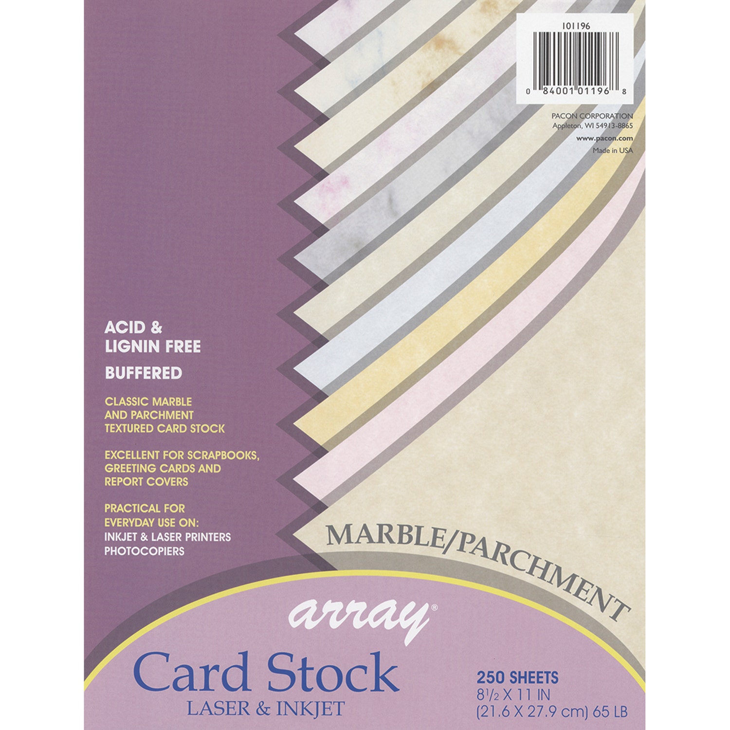 9727115-Pacon® Array® Marble/Parchment Colors Card Stock - 250-Sheet Jumbo Pack - 8-1/2 in. x 11 in. - 65 lb.