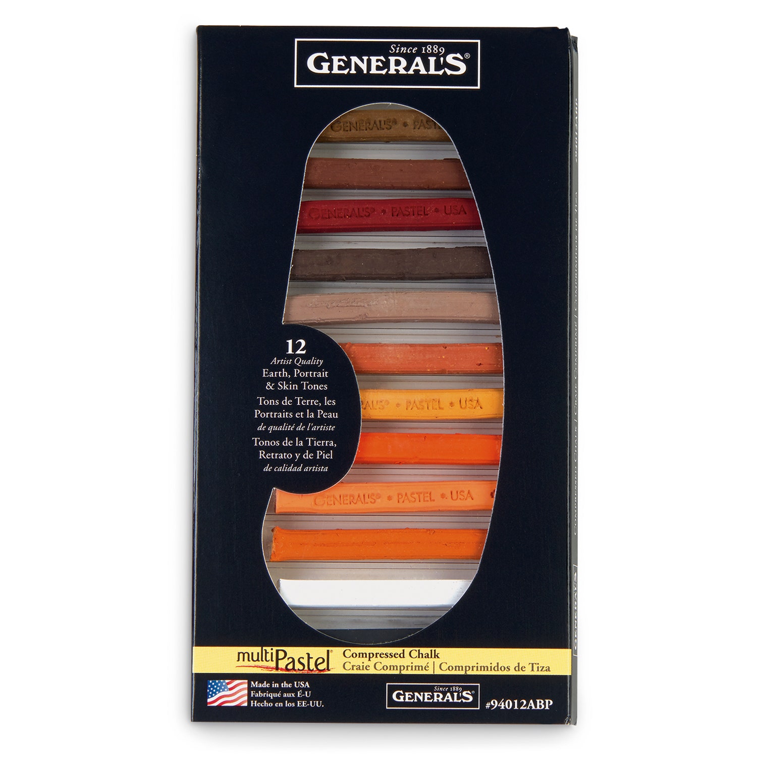 9728482-General’s® Multi-Pastel® Chalk Compressed Pastel Crayons - Earth - Portrait - and Skin Tones