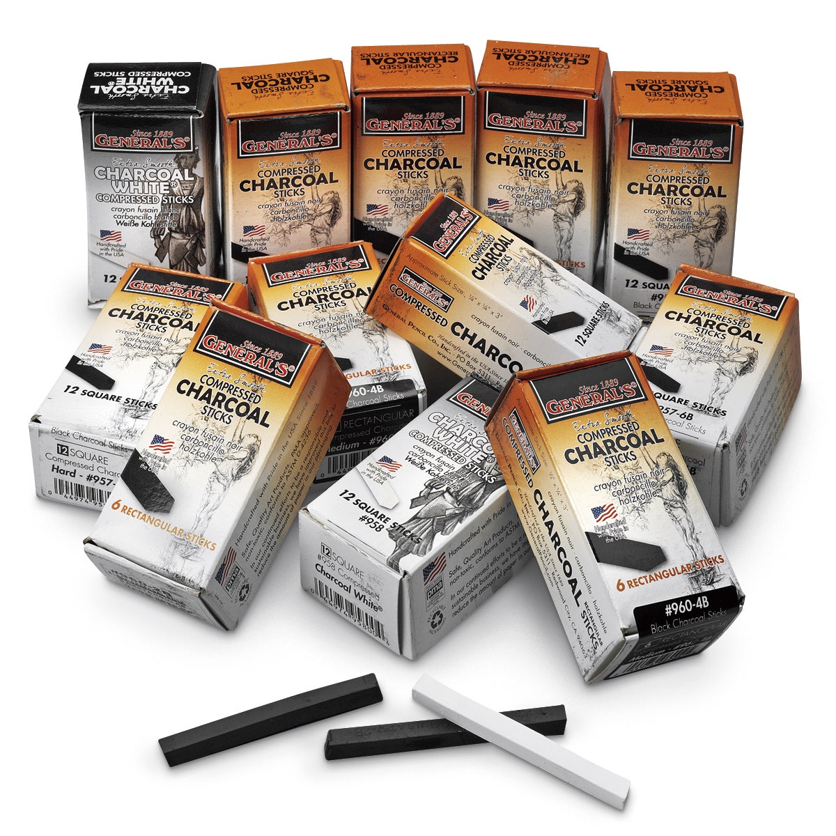 9729500-General’s® Compressed Charcoal Sticks - Classroom Pack of 114