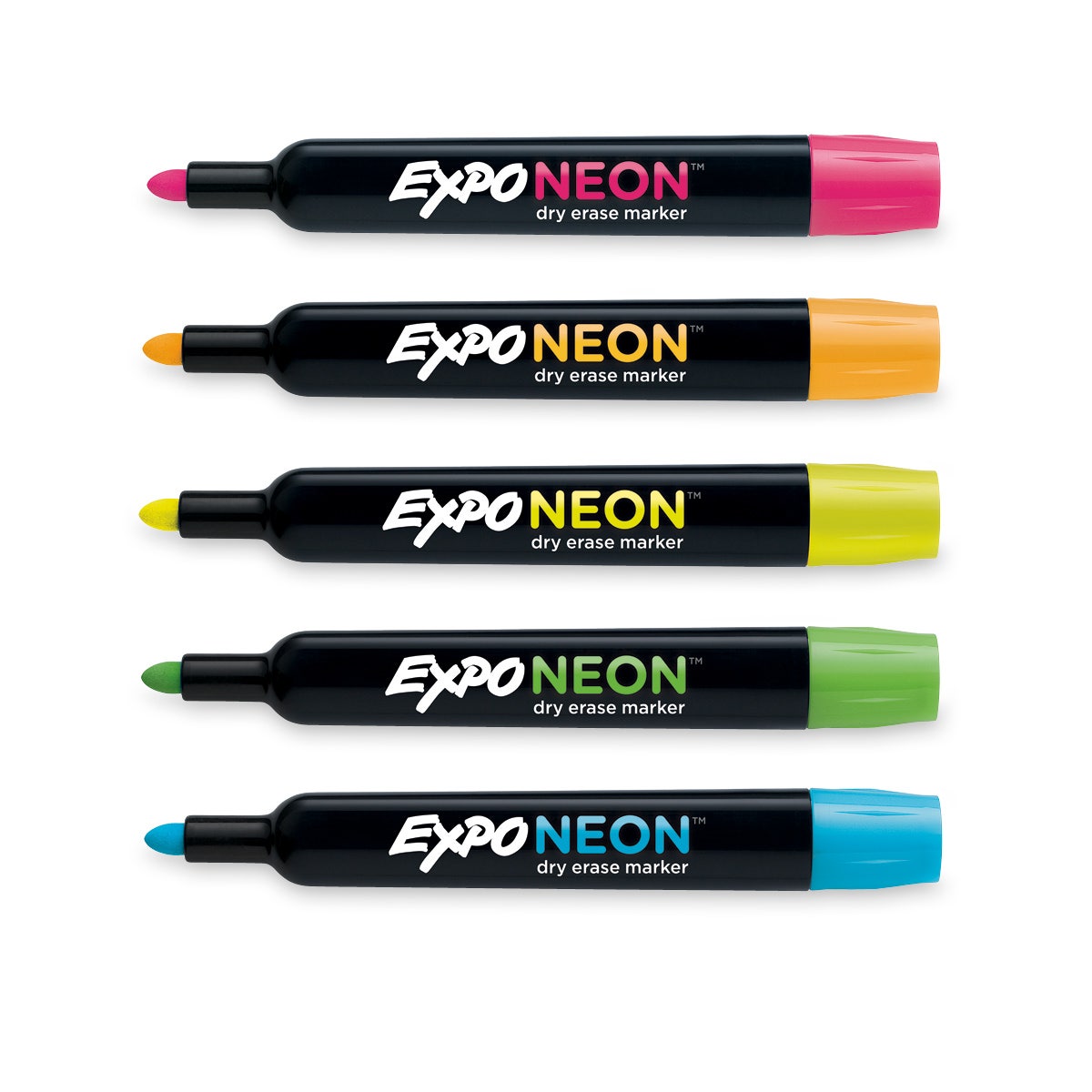 9729727-EXPO® Low-Odor Neon Bullet Tip Dry-Erase Markers - 5-Color Set