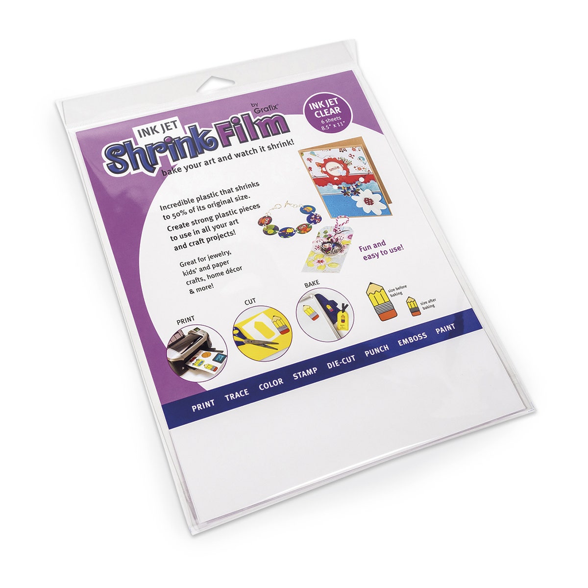 X00009732461-Grafix® Inkjet Shrink Film - 8-1/2 in. x 11 in. - Pkg. of 50