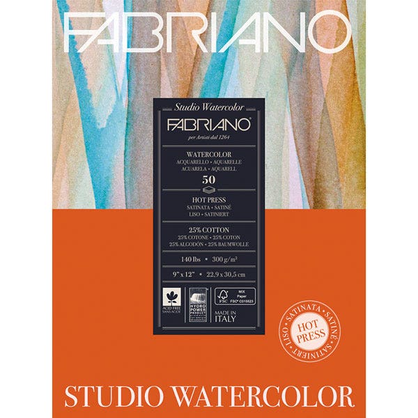 X00009733285-Fabriano Studio Watercolor Paper - Hot Press - 140 lb. - 50 Sheets