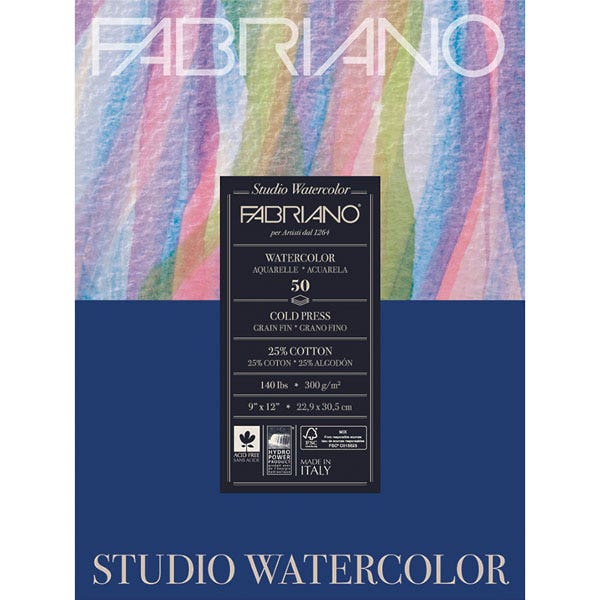 X00009733289-Fabriano Studio Watercolor Paper - Cold Press - 140 lb. - 50 Sheets