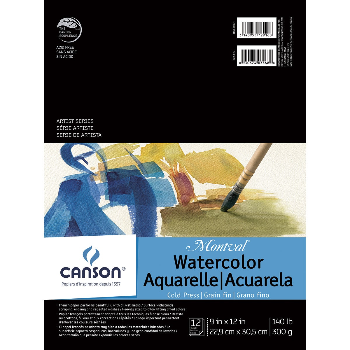 X00009734655-Canson Montval Watercolor Paper Pad - 12 Sheets - 140 lb.
