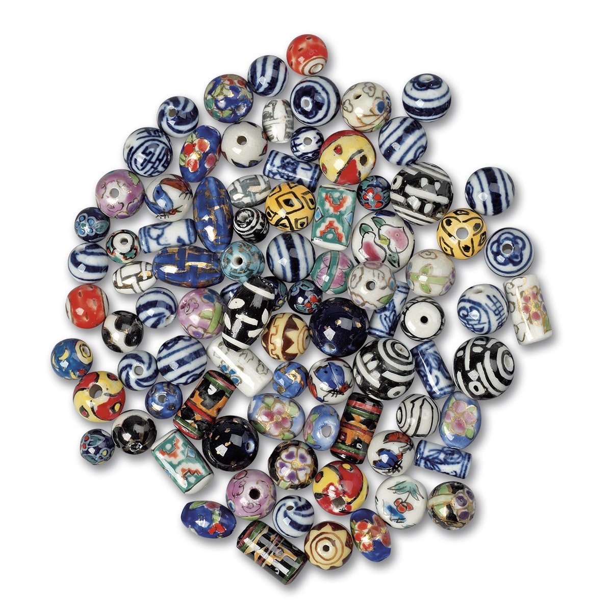 9736034-Porcelain Bead Assortment of 100