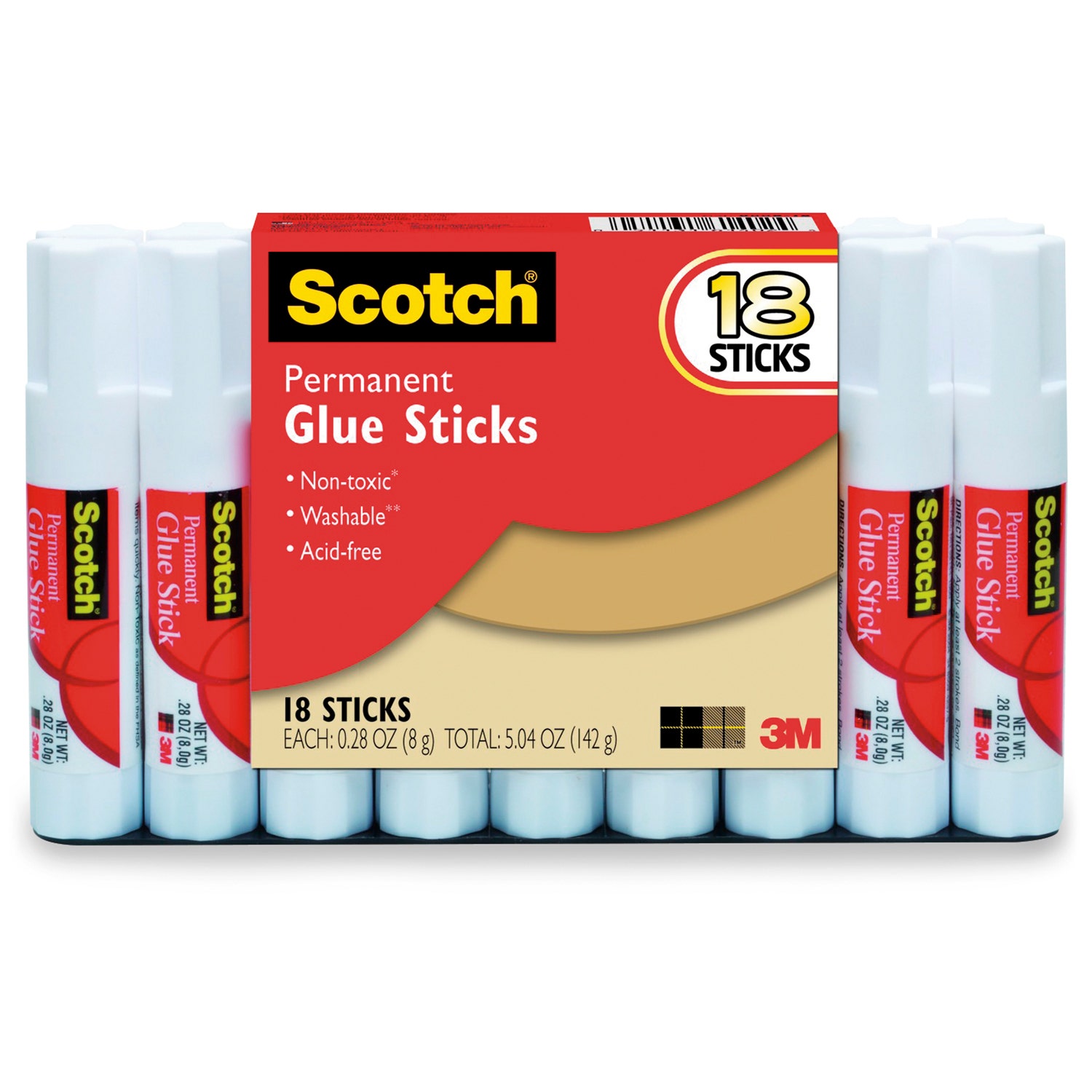 9738063-Scotch® Permanent Glue Sticks - Pkg. of 18 - 0.28 oz.