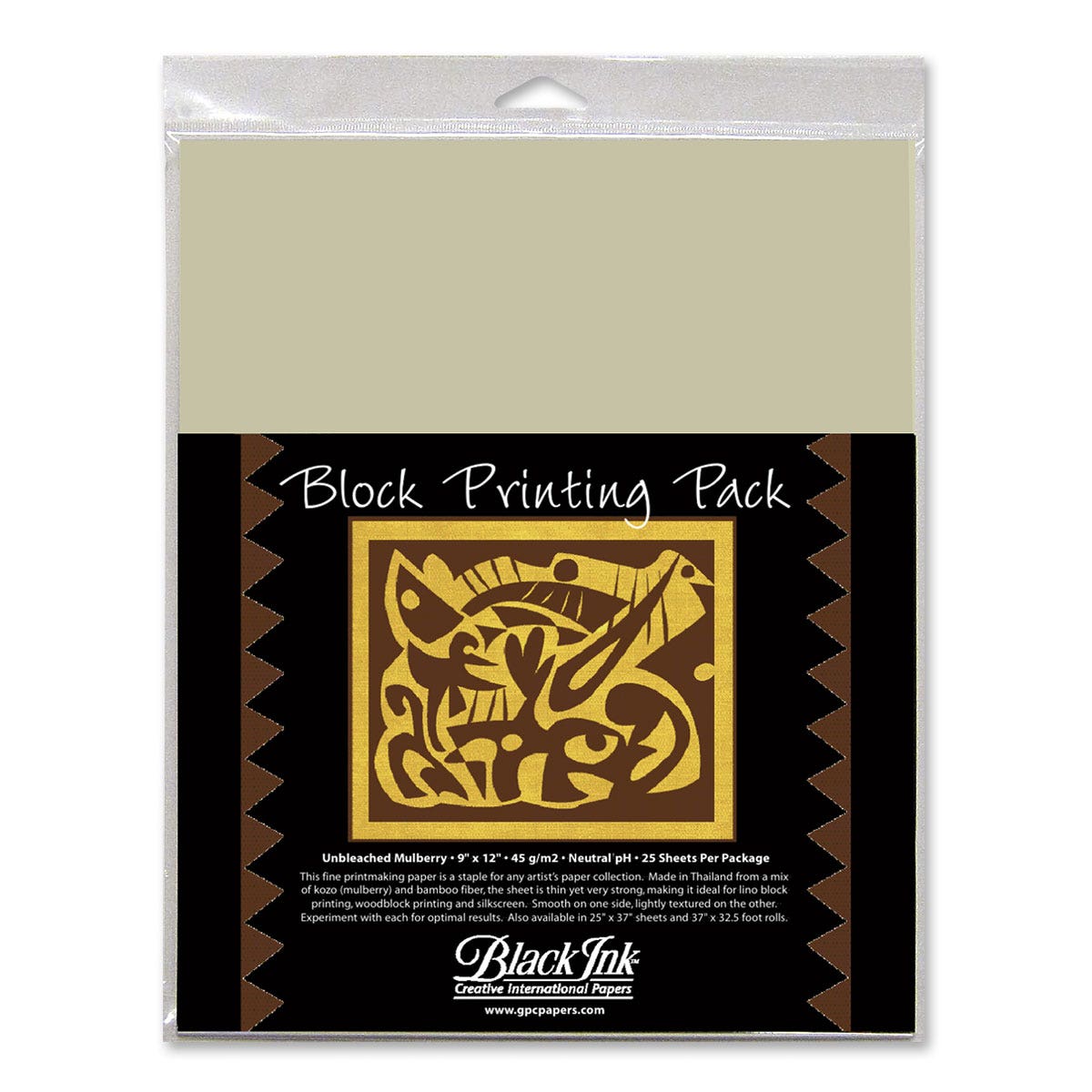 9738112-Mulberry Block Printing Paper - 9 in. x 12 in. - 45 gsm - Unbleached Pack