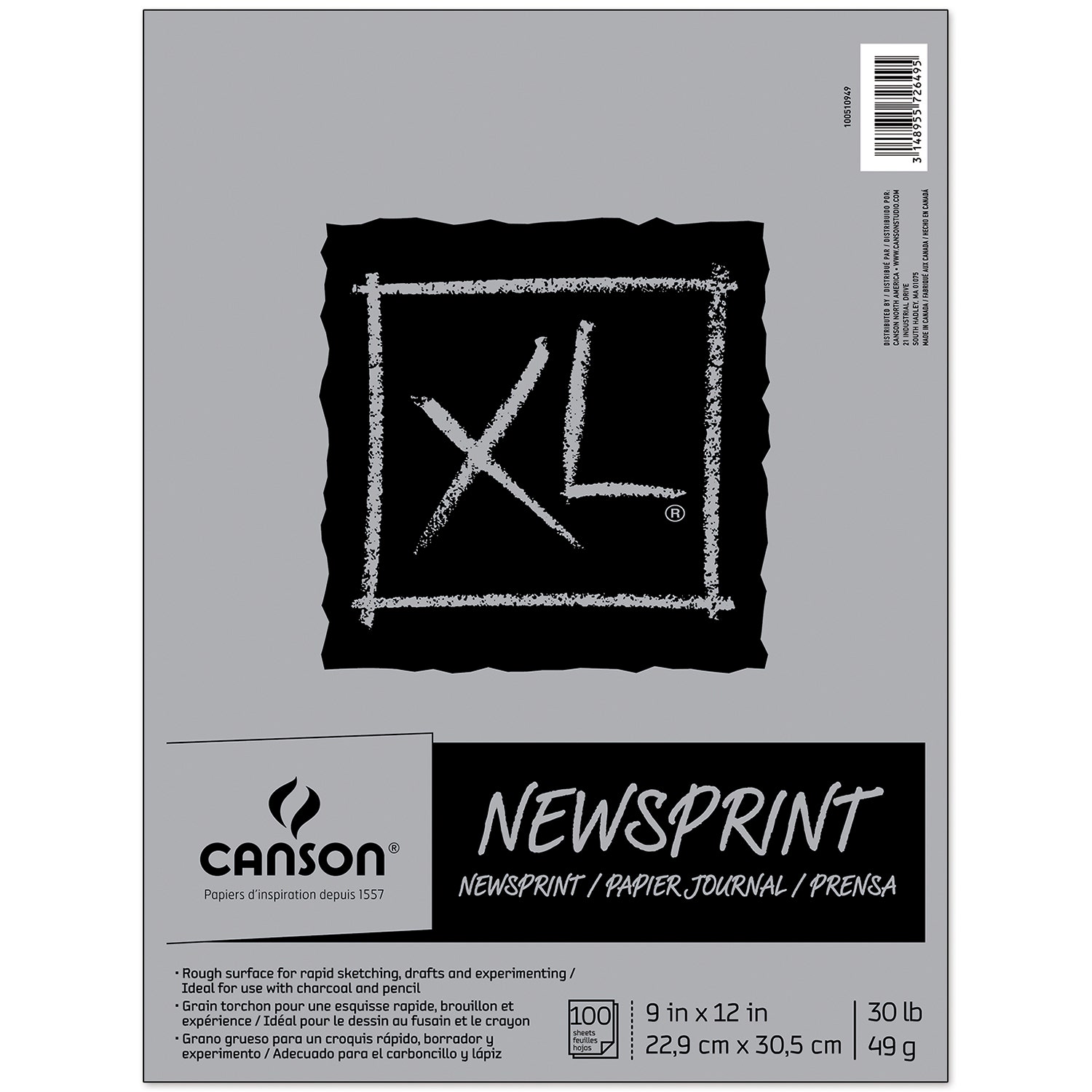 9739081-Canson® XL® Newsprint Pad - 9 in. x 12 in. - 100 sheets - 30 lbs. - Fold over binding