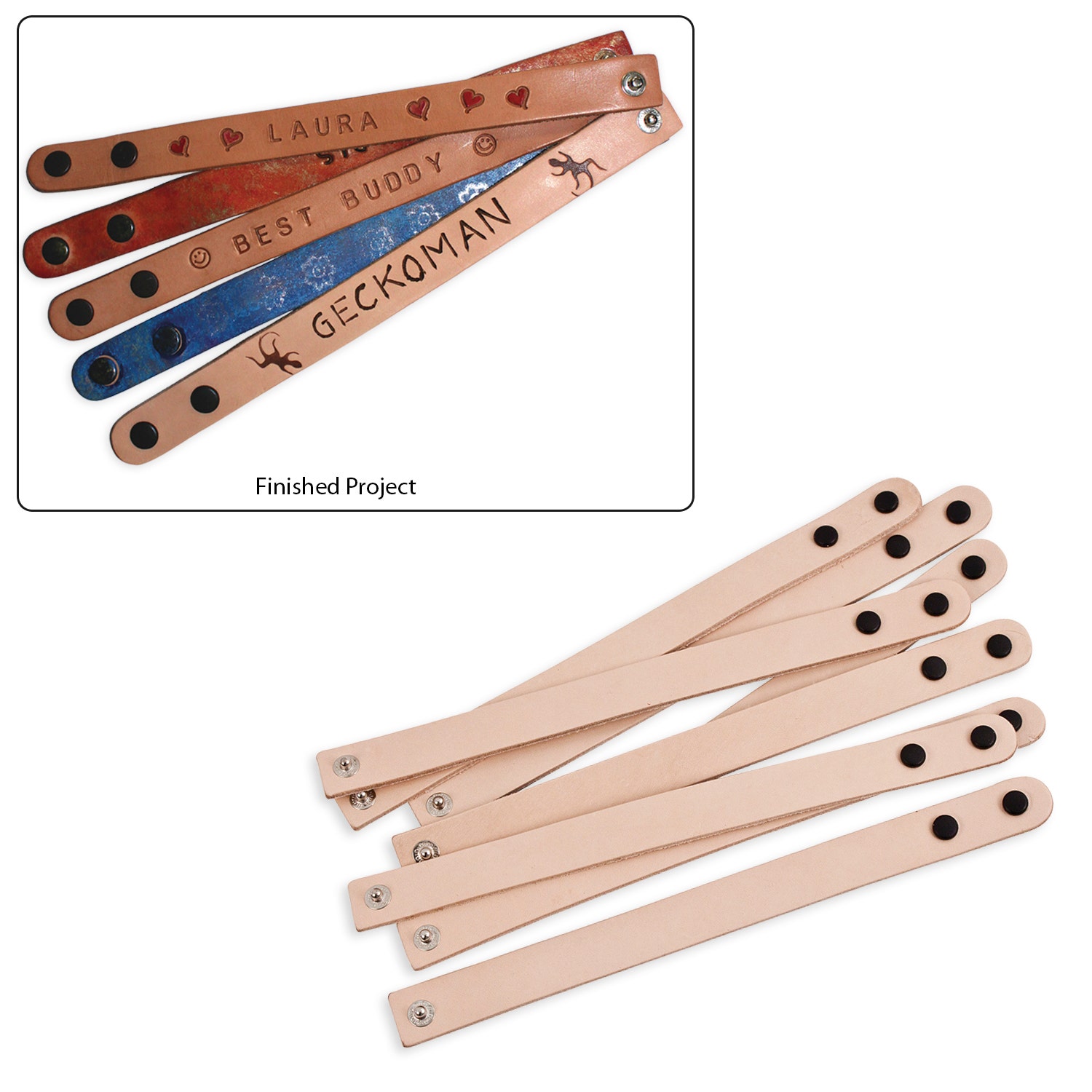 9739408-Narrow Leather Wristbands - Set of 8