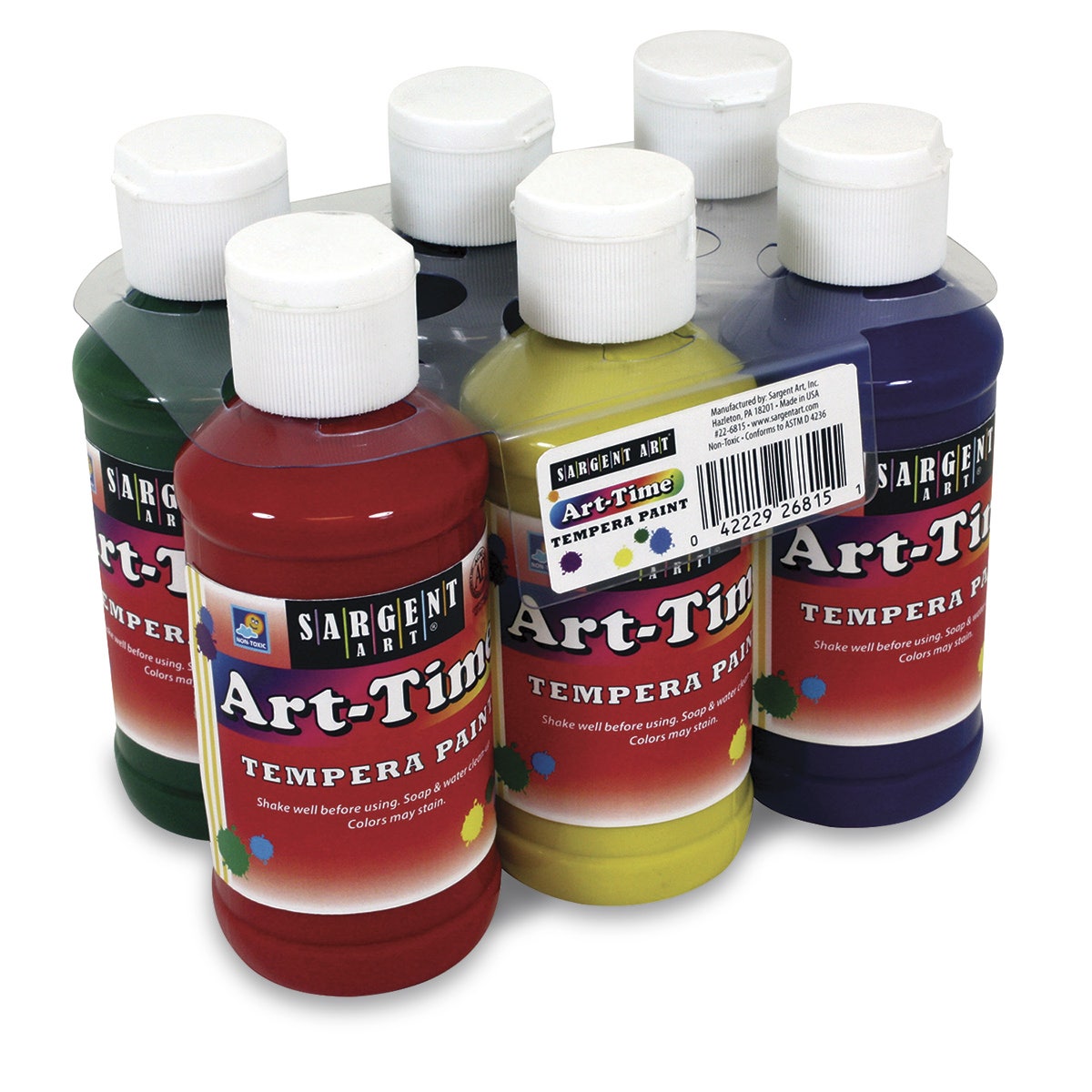 9740270-Sargent Art® Art-Time® Primary Color Tempera Paints in Carrier - Set of 6 - 4-oz. Bottles