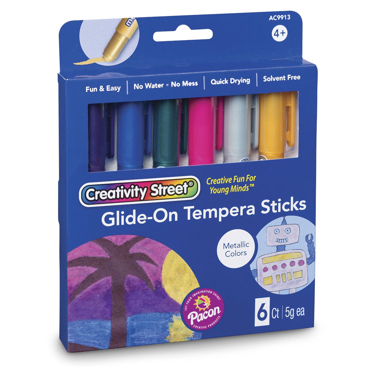 9740977-Creativity Street® Glide-On Tempera Paint Sticks Metallic Set of 6