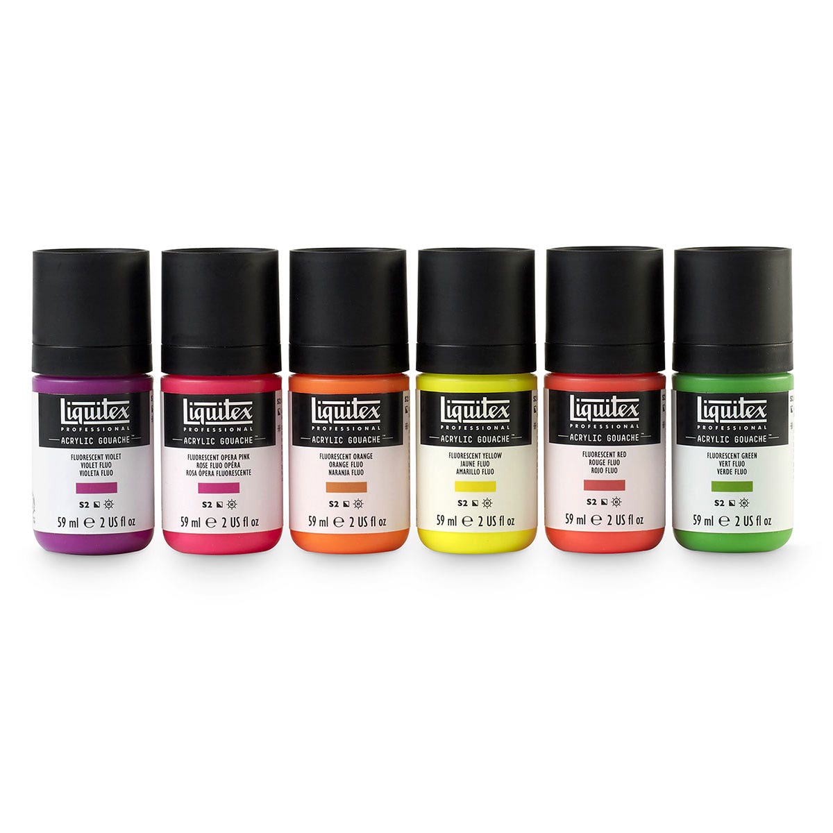 9742123-Liquitex® Acrylic Gouache - Set of 6 Fluorescent Colors - 2 oz. (59 ml)