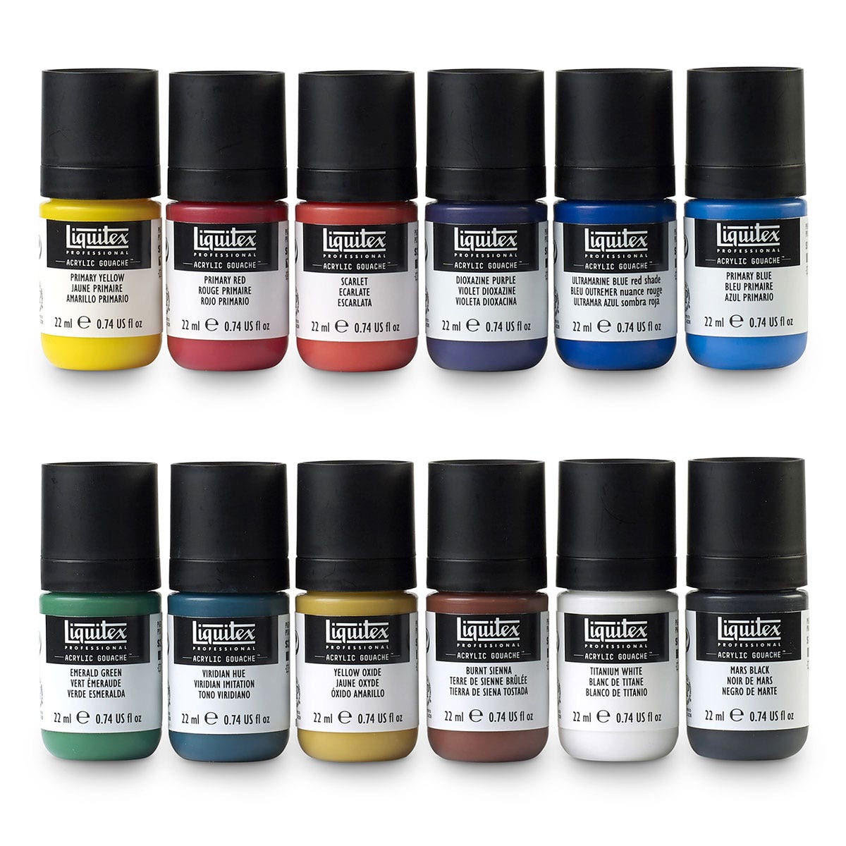 9742125-Liquitex® Acrylic Gouache - Set of 12 Essential Colors - 0.74 oz. (22 ml)