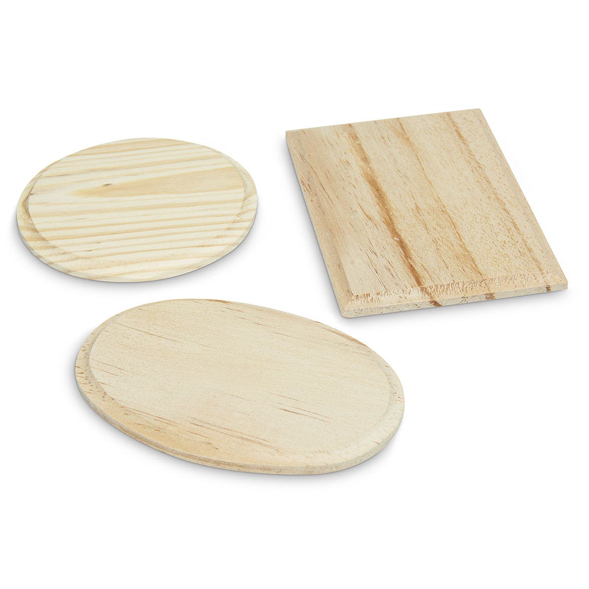 9742309-Unfinished Wooden Shapes - Set of 3 Beveled Wood Plaques