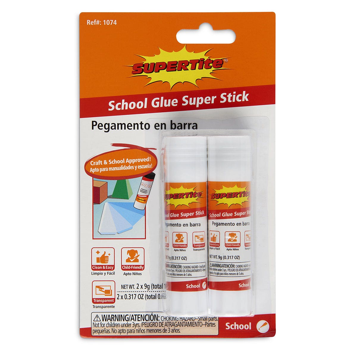 9742374-Supertite® School Glue Super Sticks - 0.31 oz. (9 g) - Pkg. of 2