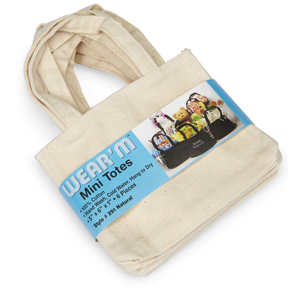 9742470-Natural Cotton Canvas Mini Tote Bags - Pkg. of 6