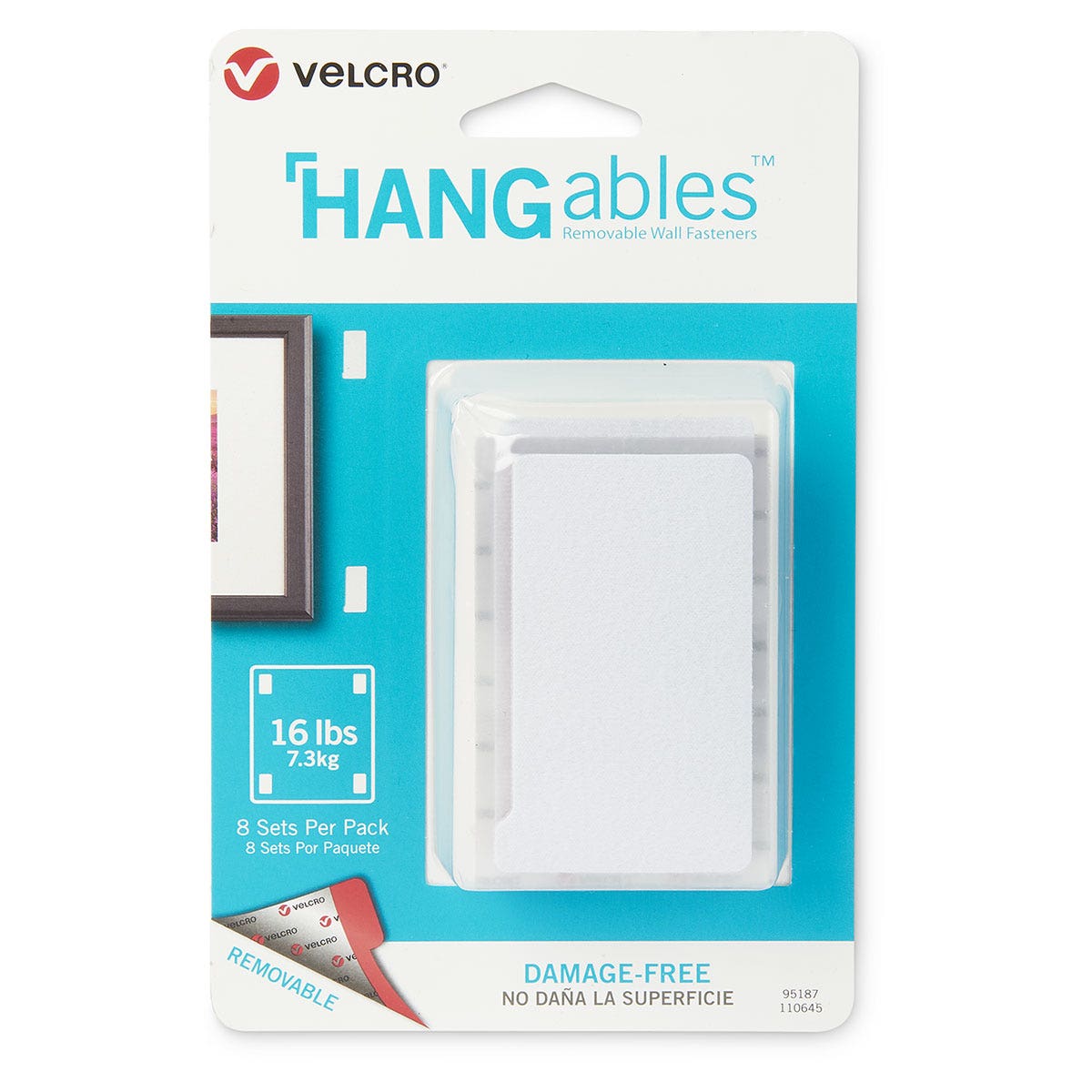 9742681-VELCRO® HANGables™ Removable Wall Fasteners - 3 in. x 1-3/4 in. Strips
