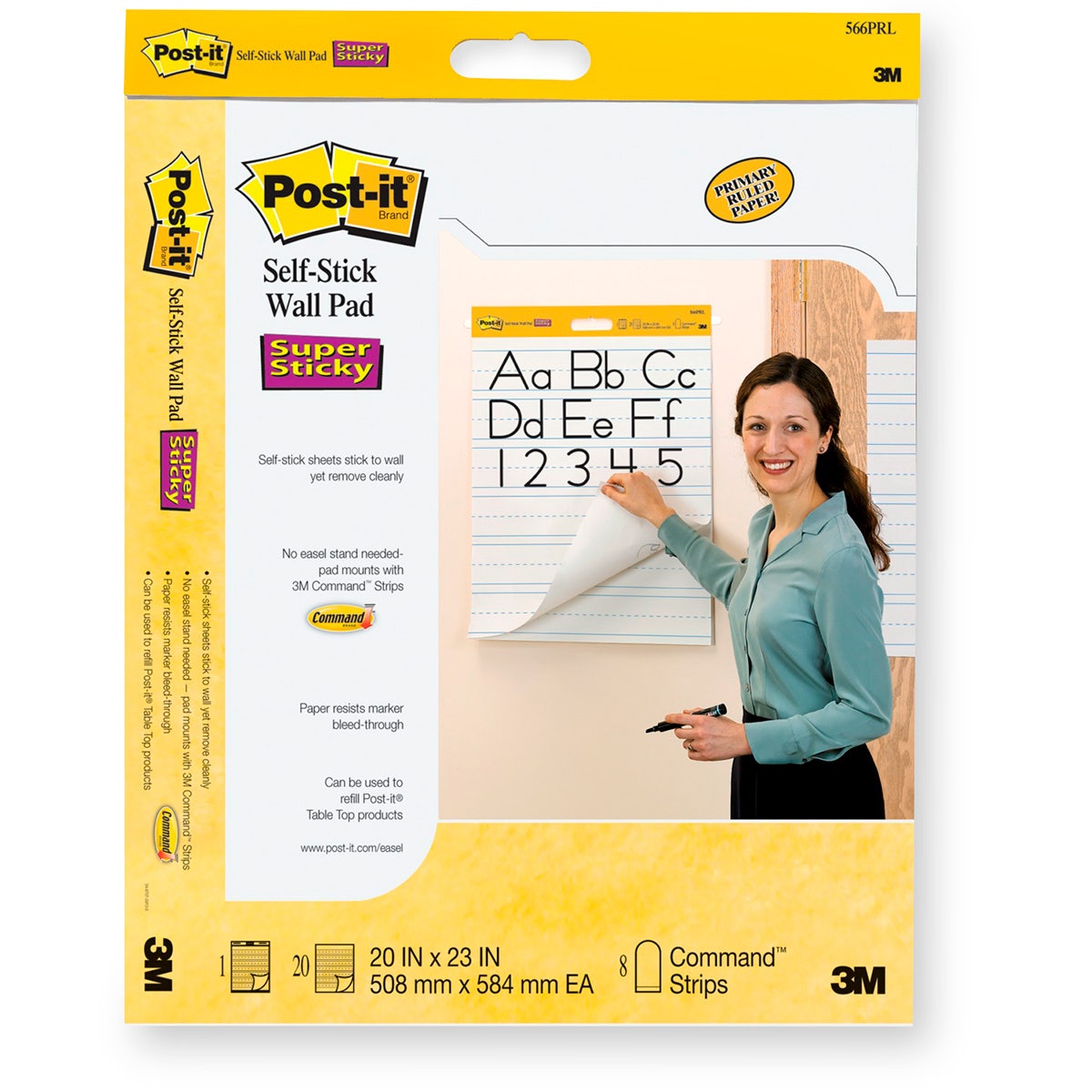 BE01157-Post-It® Self-Stick Wall Pads - 20 in. x 23 in. - Pack of 2 - Primary Ruled