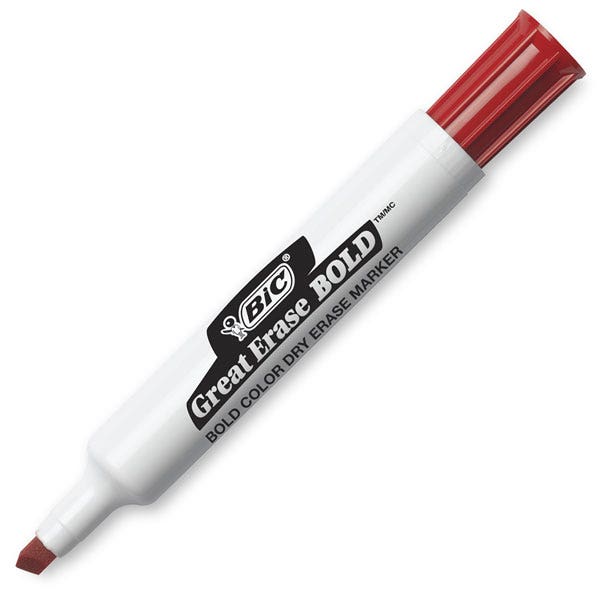 BE01100(C)-BIC® Intensity Bold Dry-Erase Markers - Tank Style with Chisel Tip - Box of 12 - Red