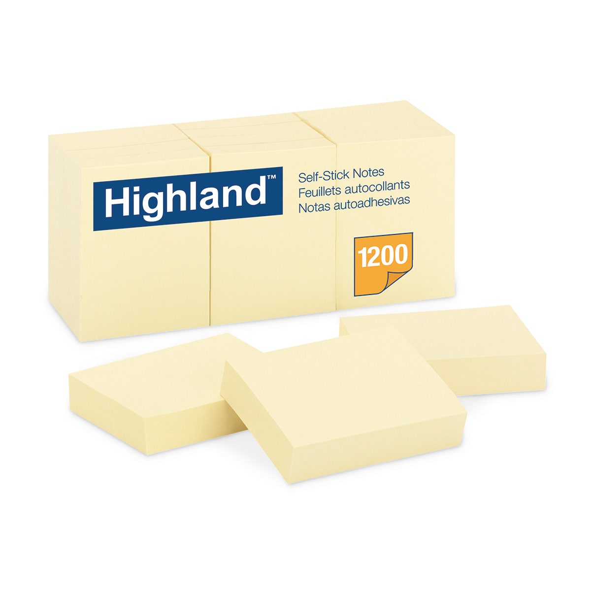 BE01212-Highland™ Self-Stick Notes - 1-1/2 in. x 2 in. - Pack of 12 Pads - 100 Sheets/Pad - Yellow