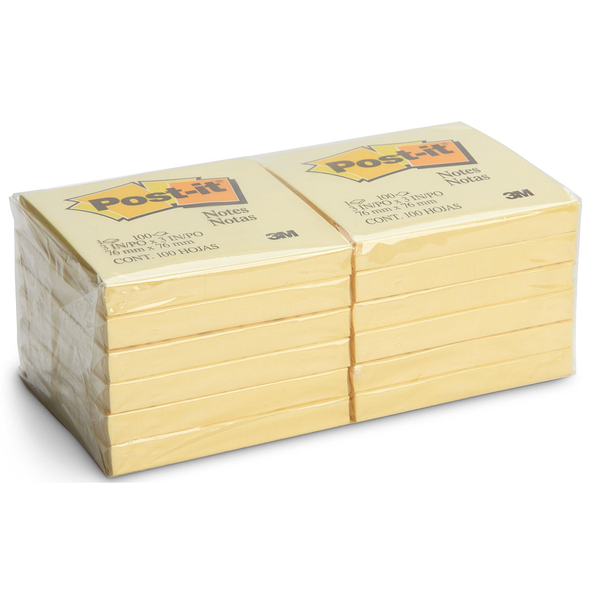 BE01612-Post-It® Notes - 3 in. x 3 in. - Pack of 12 - Canary Yellow