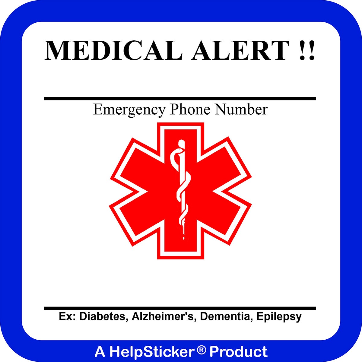 BE01666-HelpSticker® - Medical Alert Sticker - Pack of 250