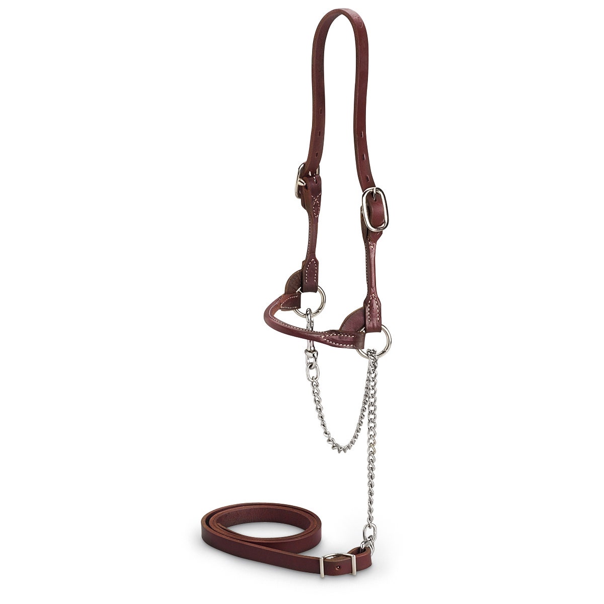 X0000C13362-Nasco Double-Buckle Slimline Leather Round Strap Show Halter - Chocolate