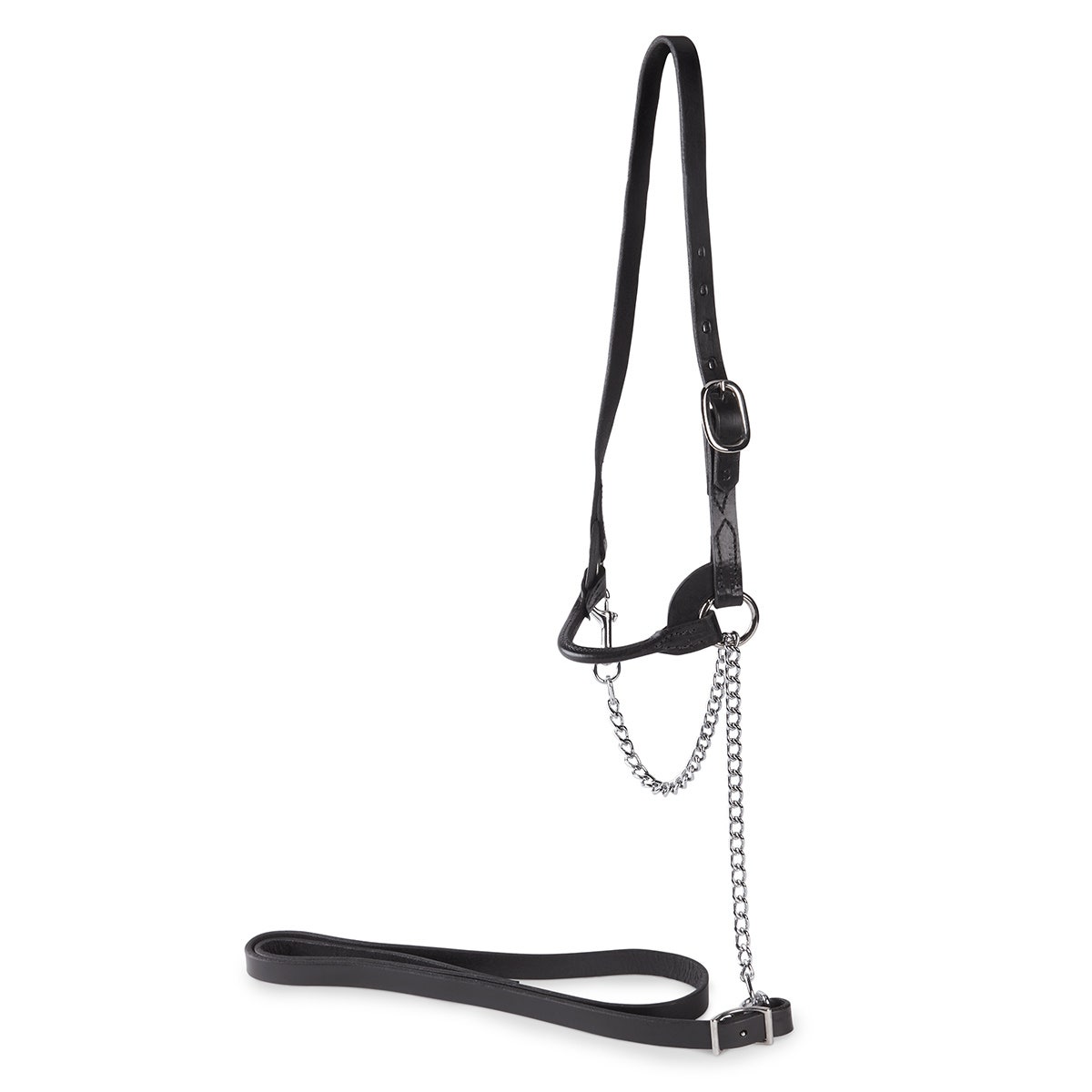 X0000C24087-Nasco Single-Buckle Slimline Round Leather Strap Show Halter - Black