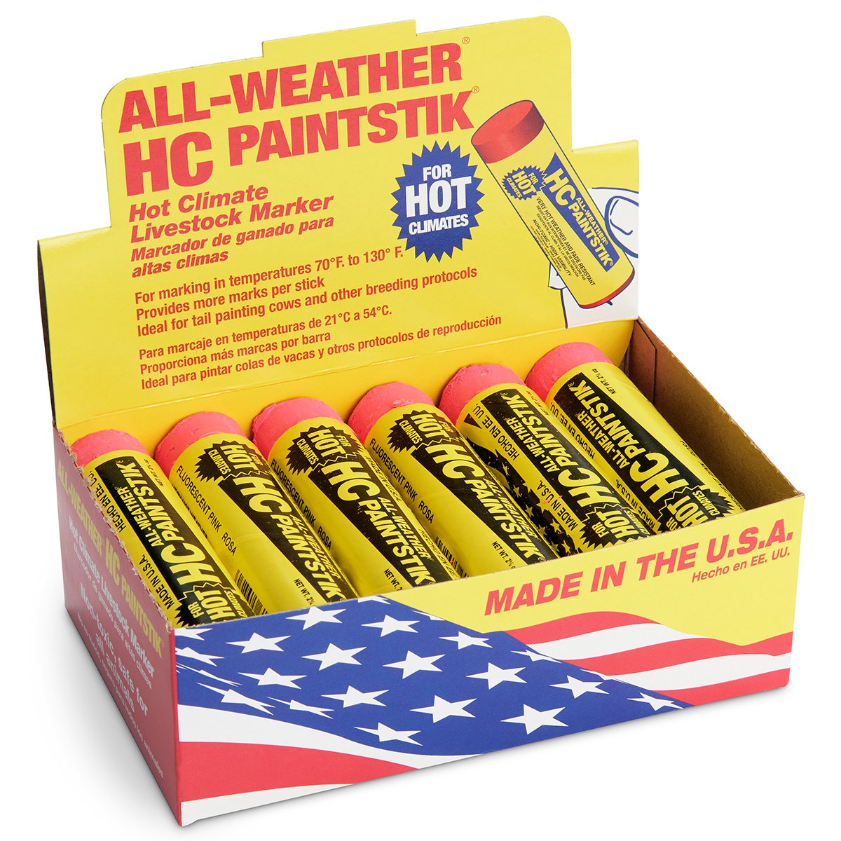 X0000C35869-A-Hot Climate All-Weather® Paintstik® Livestock Marker  - Box of 12 - Fluorescent