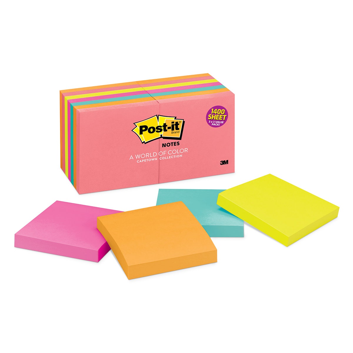 BE01187-Post-It® Notes - 3 in. x 3 in. - Pack of 14 - Cape Town Collection