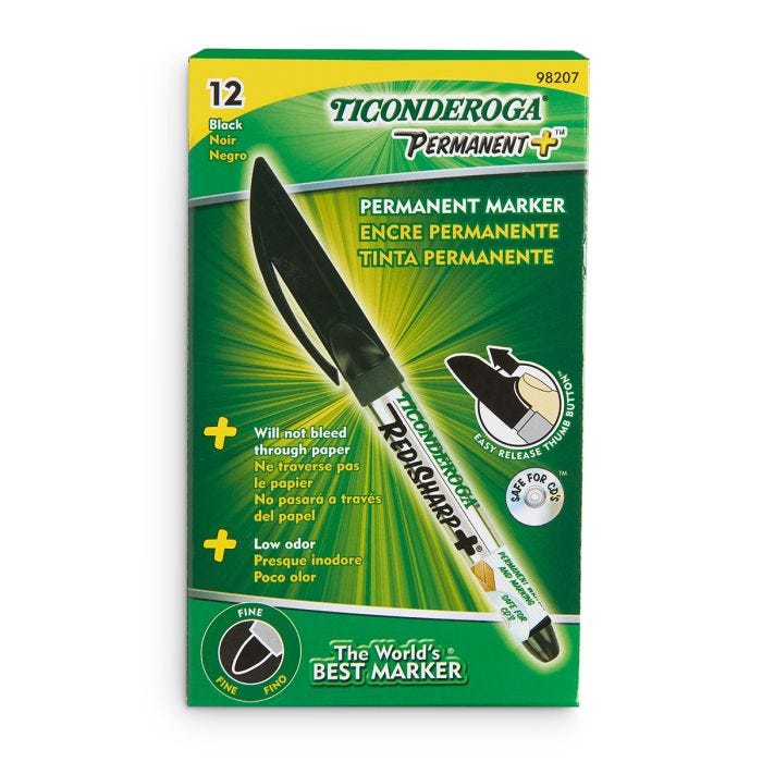 Ticonderoga® RediSharp+® Permanent Fine-Point Markers - Black