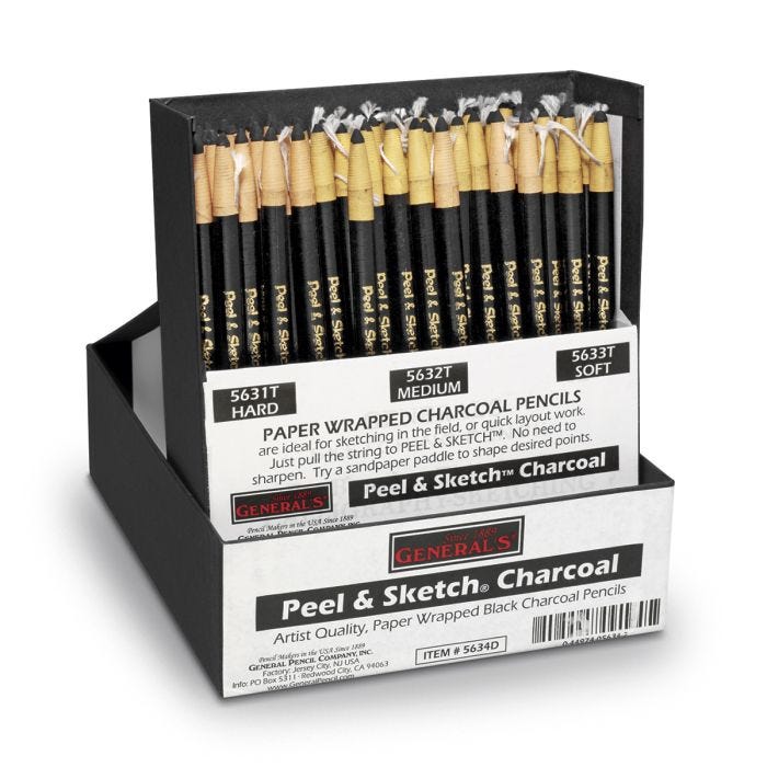 General's® Peel & Sketch Paper Wrapped Charcoal Pencils - Classroom Pack of  72