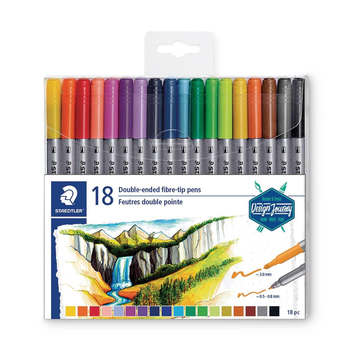 Staedtler Marsgraphic Duo Double-Ended Watercolor Brush Markers Set of 18